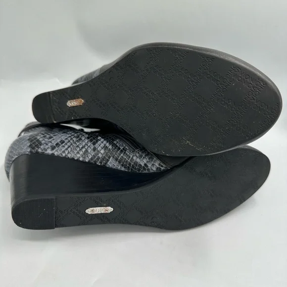 Vionic Boots Womens 8.5 Shasta Ankle Bootie Gray Snake Print Wedge Heels - Picture 11 of 12